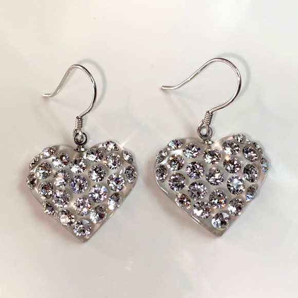 Crystal heart shaped dangle earrings embellished with Swarovski Crystal elements - Picture 10 of 11